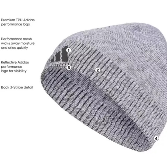 Adidas Aeroready Creator 3 Men’s Beanie Hat Knit Lined Gray One Size Reflective - Picture 7 of 7
